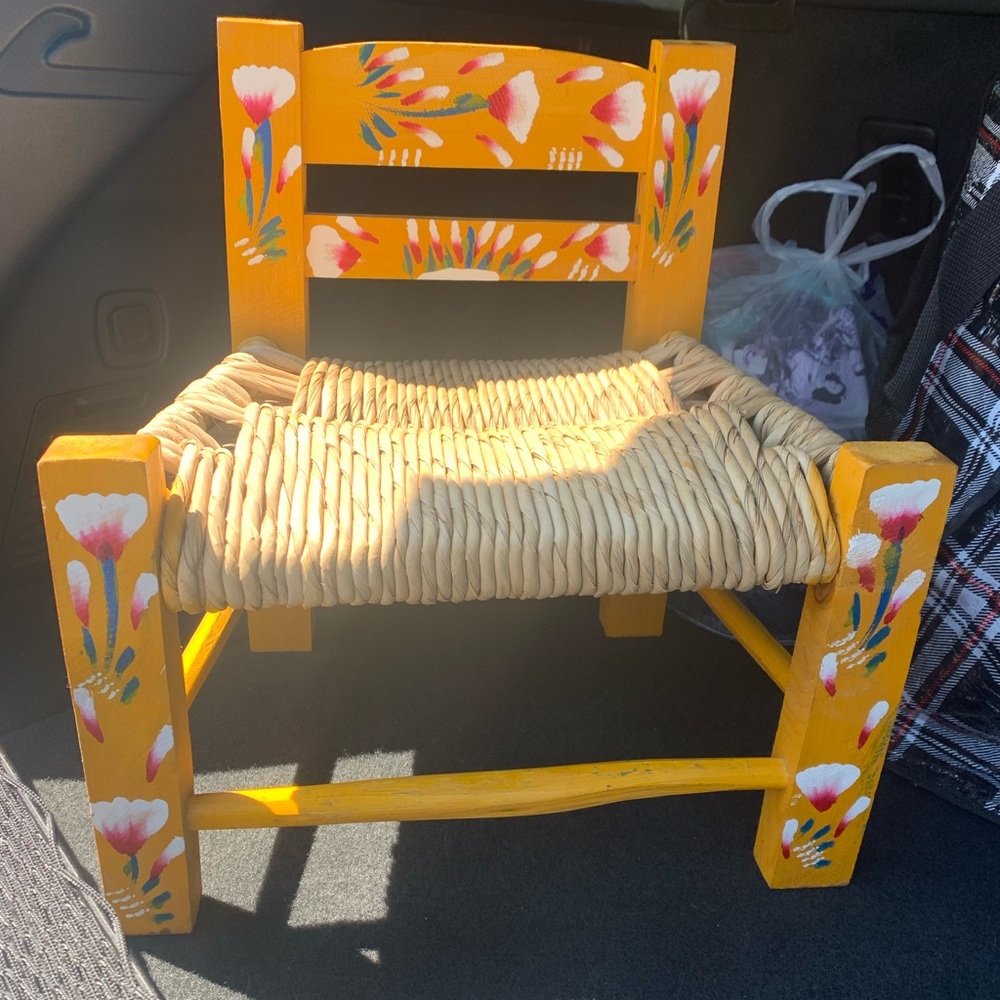 Vintage Mexican Child's Chair Painted Yellow Folk Art